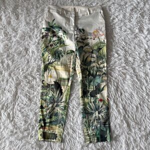H&M Conscious Collection White Satin Pants with Tropical Print Size 6